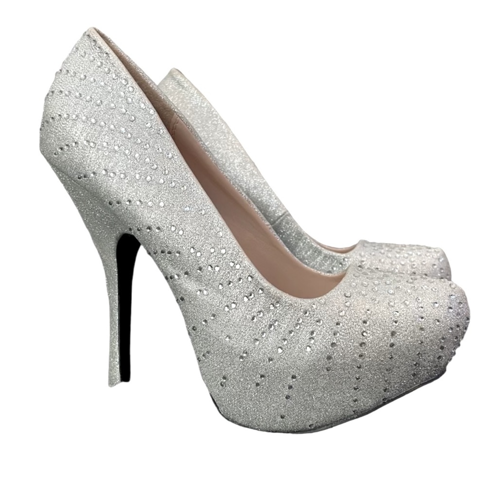 qupid onyx silver glitter platform stilettos